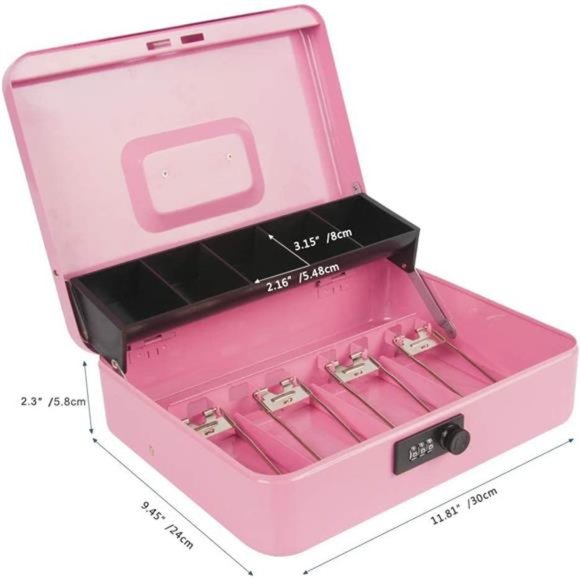 XL Large Cash Box with Combination Lock Money Box w/ Cash Tray Saving Organizer - Picture 5 of 6
